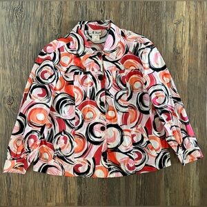 N Touch L/S Button-Up Blouse Shirt Womens XL Bold Pink Orange Black Swirls Y2K
